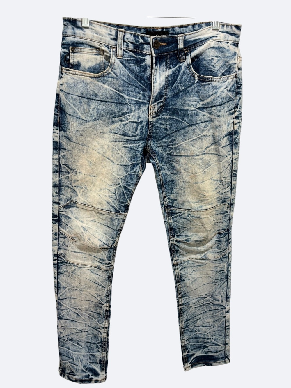 WT02 Men's Skinny Washed Light Blue Jeans - Slim Fit Denim